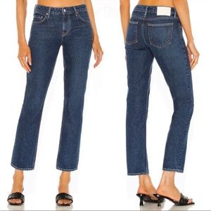 GRLFRND The Kate Mid Rise Slim Crop Size 28 Dark Blue.